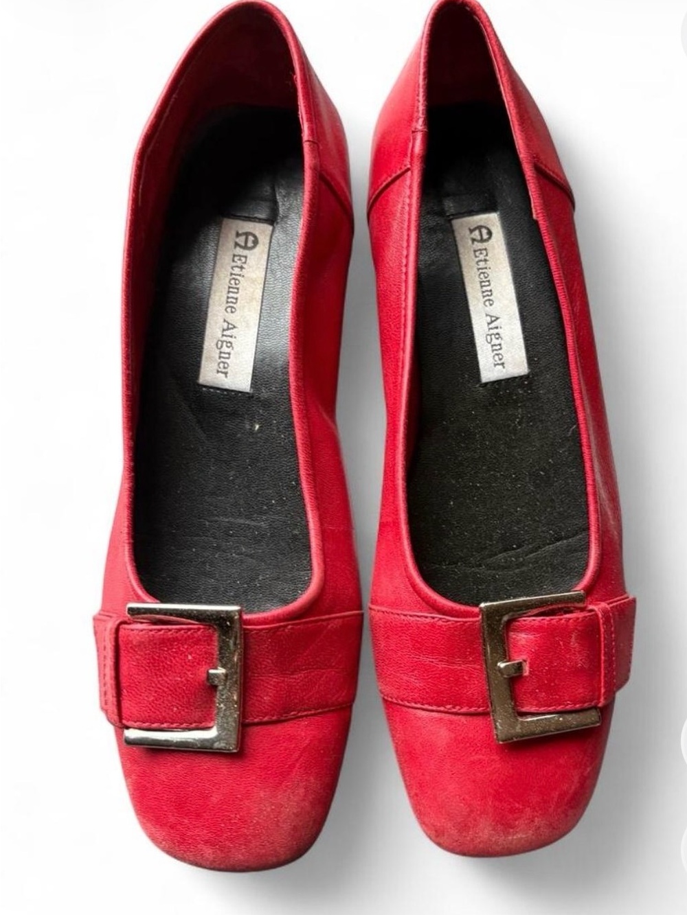 Etienne Aigner Red Suede Buckle Flats Size 8